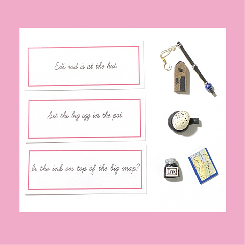 Cursive Writing Pink (Level 1) Sentence Strips with Objects