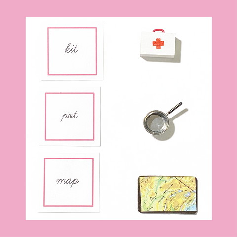 Cursive Writing Pink (Level 1) Word Cards with Objects